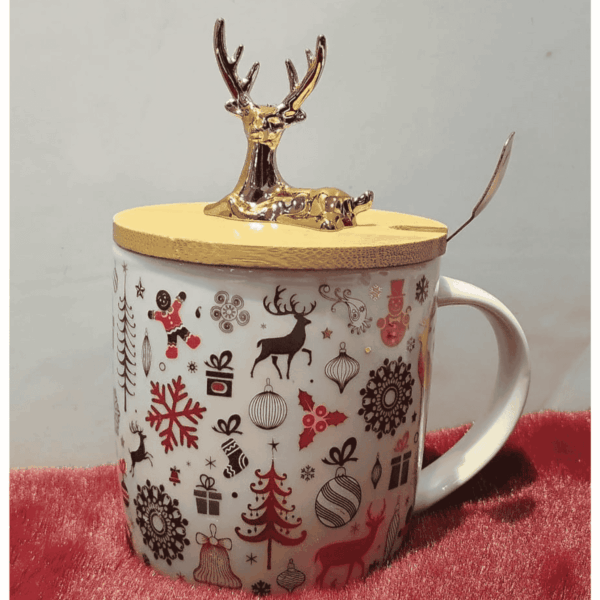 Charming reindeer mug  with bamboo lid.
