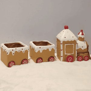 Adorable gingerbread train  planter set