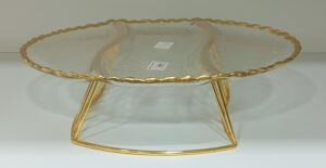 Divided Textured Glass Serving Platter with Gold Stand