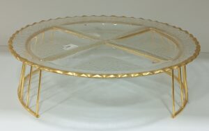 Round 4-Section Textured Glass Serving Platter with Gold Stand