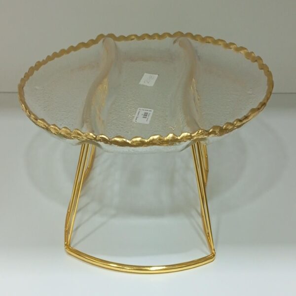 Divided Textured Glass Serving Platter with Gold Stand