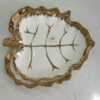 Leaf-Shaped White Ceramic Serving Dish with Gold Vein Detailing