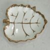 Leaf-Shaped White Ceramic Serving Dish with Gold Vein Detailing