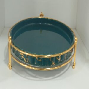 Round Ceramic Platter Bowl with Gold Stand