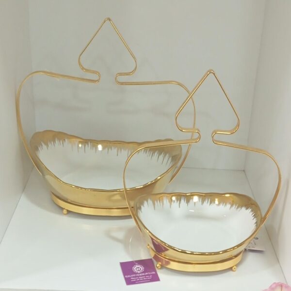 Elegant Ceramic Serving Bowl with Gold Handle
