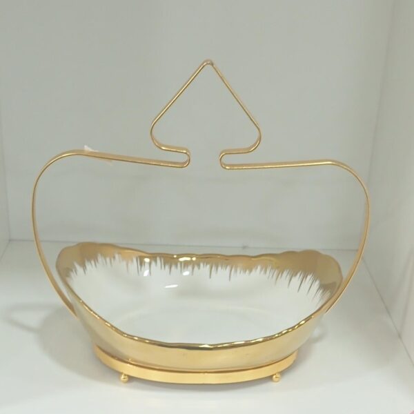 Elegant Ceramic Serving Bowl with Gold Handle