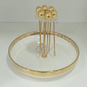 Luxury Serving Platter with Gold Appetizer Picks Set