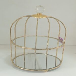 Luxury Gold Birdcage Two-Tier Mirrored Display Stand