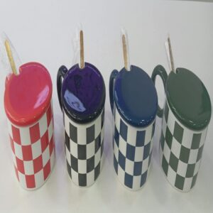 Checkerboard Ceramic Mug with Lid & Spoon