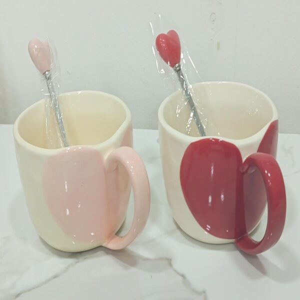 Heart Accent Ceramic Mug with Matching Heart Spoon