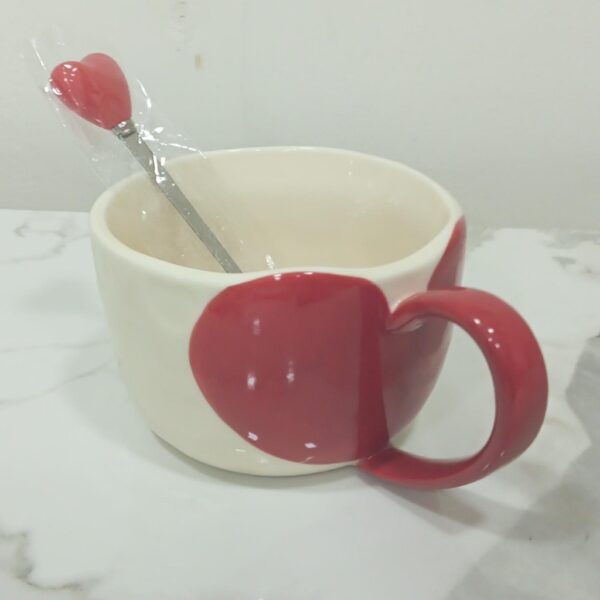 Heart Accent Ceramic Mug with Matching Heart Spoon