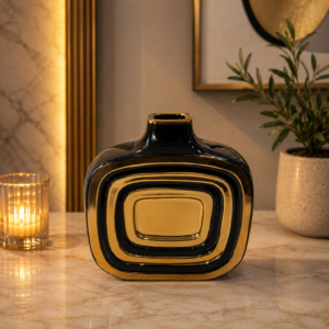 Luxury Black & White Gold Accent Vase