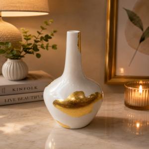Elegant White And Gold Decorative Vase
