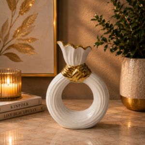 Luxury White And Gold Ring-Shaped Decorative Vase