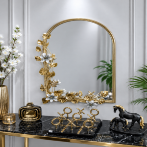 Luxury Gold Floral Arch Mirror – Elegant Decorative Wall Mirror