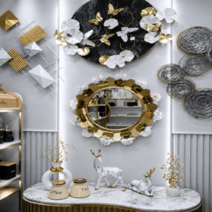 Luxury Gold Floral Round Wall Mirror
