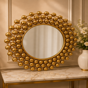 Luxury Gold Beaded Round Wall Mirror