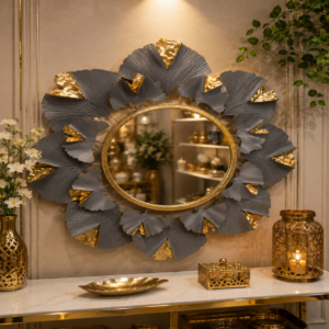 Luxury Gold And Grey Floral Wall Mirror – Statement Home Décor