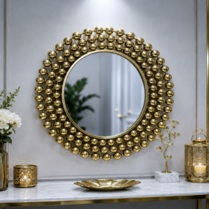 Luxury Gold Beaded Round Wall Mirror