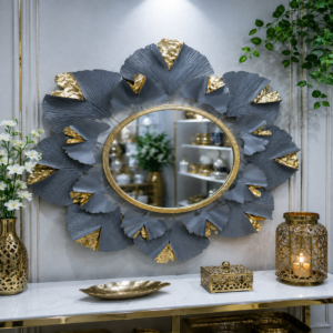 Luxury Gold And Grey Floral Wall Mirror – Statement Home Décor