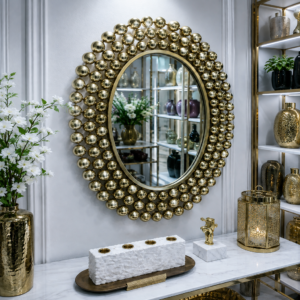 Luxury Gold Beaded Oval Wall Mirror