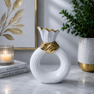 Luxury White And Gold Ring-Shaped Decorative Vase