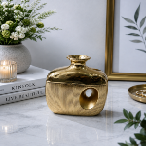 Luxe Gold Ribbed Decorative Vase