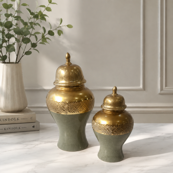 Gold & Olive Decorative Ginger Jars