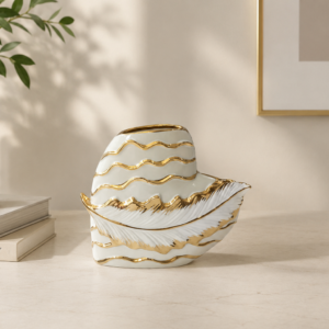 Elegant Gold-Accented Decorative Ceramic Vase