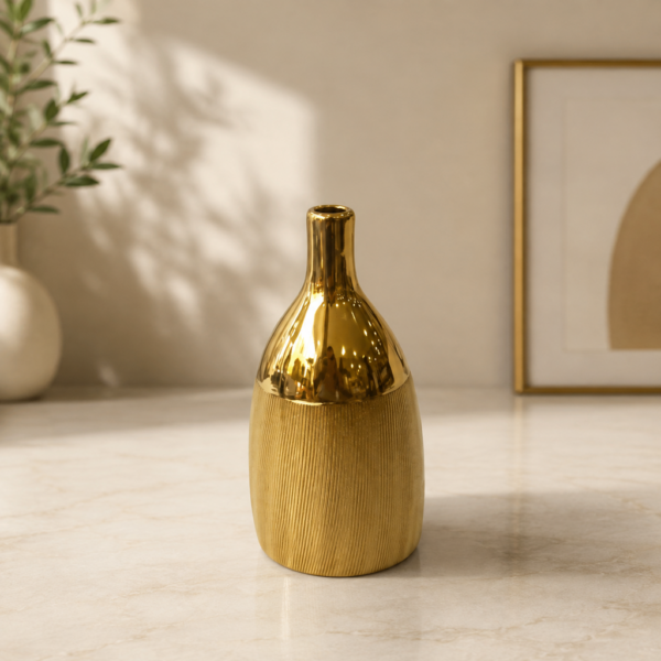 Luxury Gold Ribbed Decorative Vase